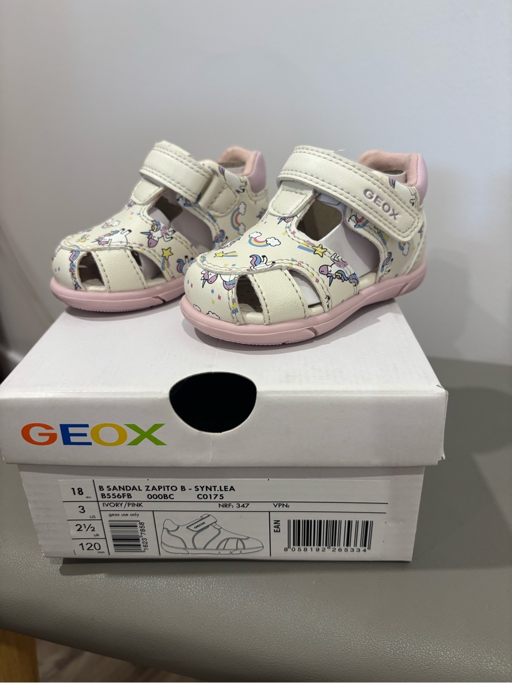 Geox Ivory and Pink Unicorn baby Sandals
